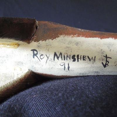 Lot 75: Whimsical Painted Carved Panting Dog Signed Roy Minshew