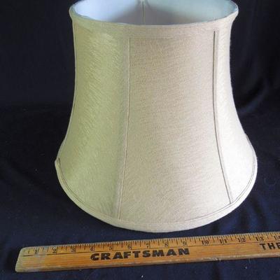 Lot 137: Five Assorted Lamp Shades Cloth, Wood, Rattan and Parchment