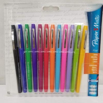 Paper Mate Vivid Colors Felt Tip Pens Set - 12 Pens, Multicolor - New