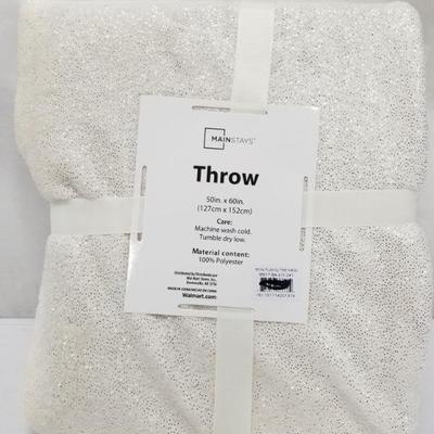 Mainstays Royal Plush Glitter Throw Blanket - Cream - New