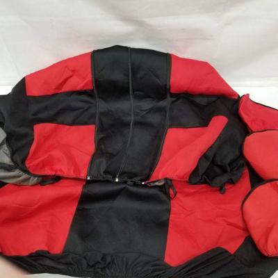 Black & Red Car Seat Covers Set - 2 Bucket, 1 Bench, 5 Headrests - Open Box, New