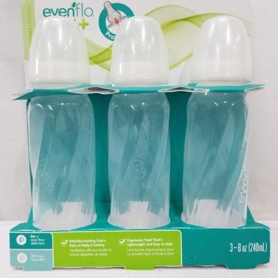 EvenFlo Vented Baby Bottle 3 Pack - 3 oz to 8 oz - New