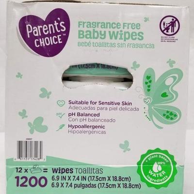 Parent's Choice Fragrance Free Baby Wipes - 1200 (12pks of 100) - New