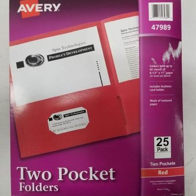 Avery Two Pocket Folders - 25 Pack, Red - New