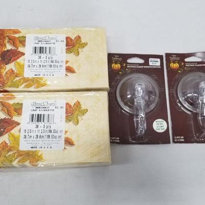 Fall Holiday Supplies: Napkins, Suction Clamp Wreath Hangers - New