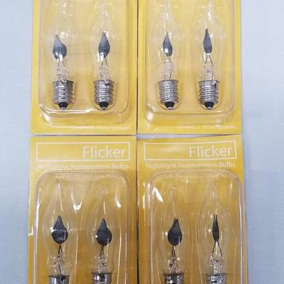 Lot of 8 Flicker/Candle Light Bulbs - 1 Watt, Clear - New