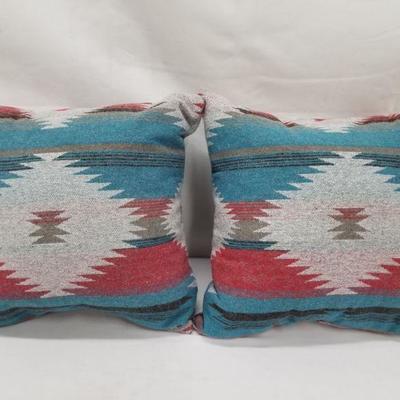 BHG 18x18in Throw Pillow Pair - Southwest Diamonds, Turquoise/Red - New