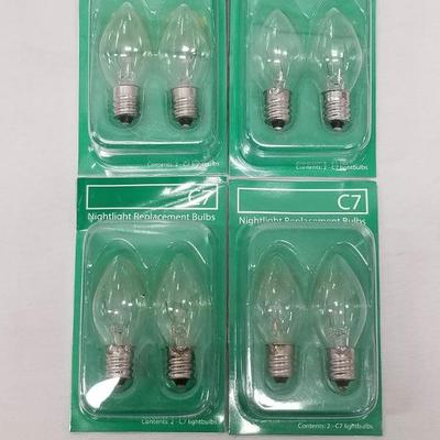 Lot of 8 C7 Light Bulbs - 7 Watts, Clear - New