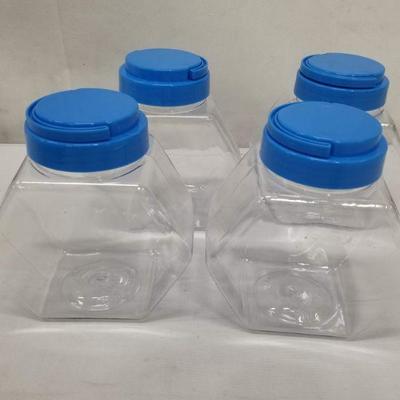 Set of 4 Small Plastic Containers - Blue Lids - New