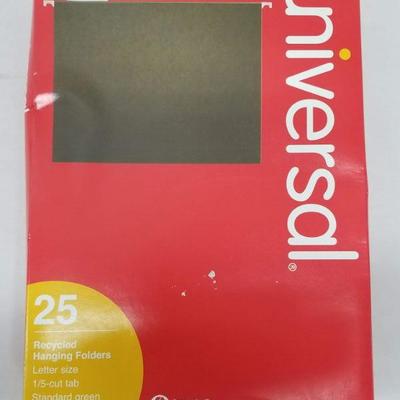 Universal Recycled Hanging Folders - 25pk, 1/5-cut Tab, Standard Green - New