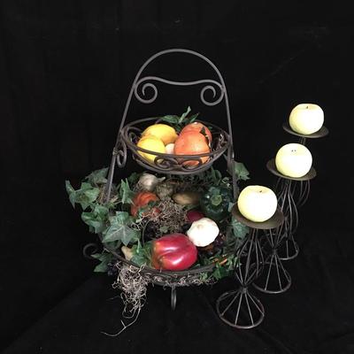 Lot 50 - Iron Candle Holders and Iron Fruit Basket
