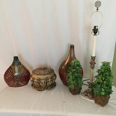Lot 26 - Vases, Bowl, Lamp and Planters