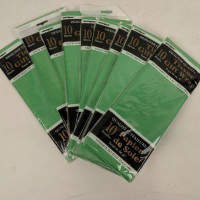 Tissue Gift Wrap 10 Sheets, 36 sq. ft., Green, Pack of 10 - New