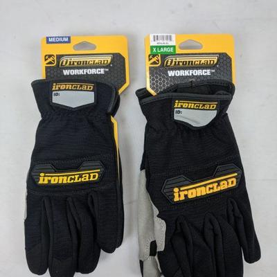 Ironclad Workforce Gloves, Set of 2, Medium & X-Large - New