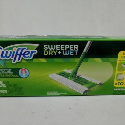 Swiffer Sweeper Dry + Wet, 1 Sweeper 7 Dry Cloths, 3 Wet Cloths - New