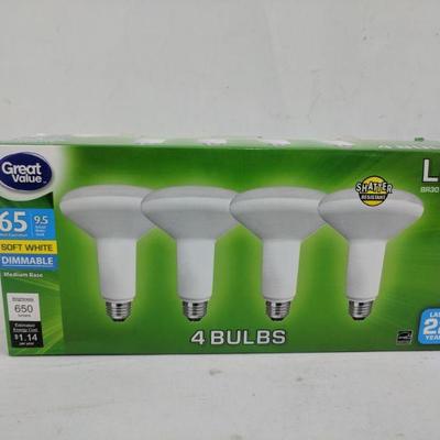 Great Value 65 Watt Soft White Dimmable LED Bulbs, 4 - New