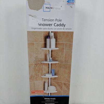 Mainstays Tension Pole Shower Caddy, White - New