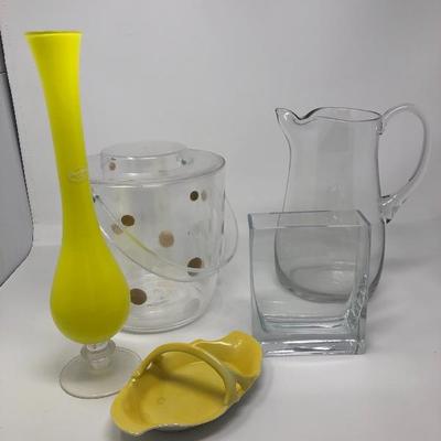 193:  Mid Century Ice Bucket, Yellow Vase, China Decor and Glass