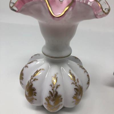 118:  Two Fenton  Hand Painted Ruffle Vases 