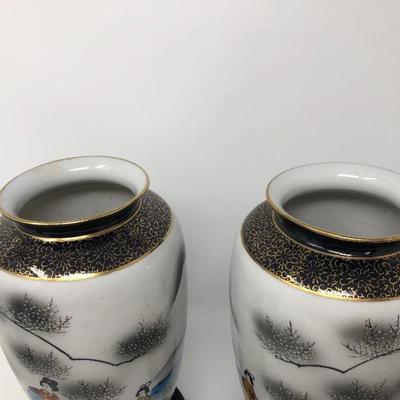 123:   Hand Painted Oriental Vases with Oriental Bowls