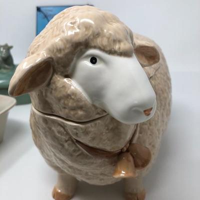 187:  Sheep Cookie Jar, Cow Pottery and Others
