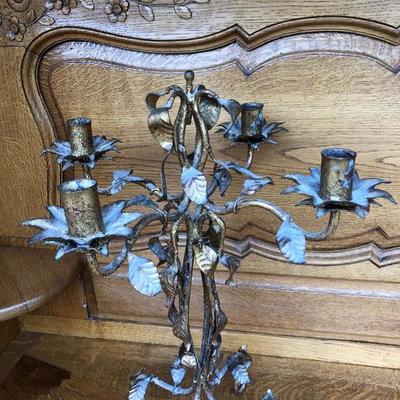 311:  Vintage Candelabra Gold Toned Leaf Design 