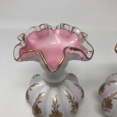 118:  Two Fenton  Hand Painted Ruffle Vases 