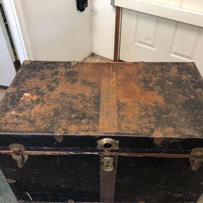 177:  Antique Well Traveled Travel Trunk 