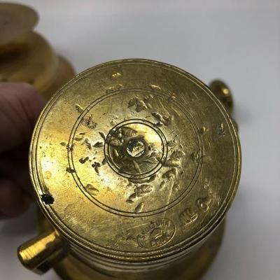 189:  Solid Brass Candlestick and Antique Mortar and Pestle Skultuna Bruk 