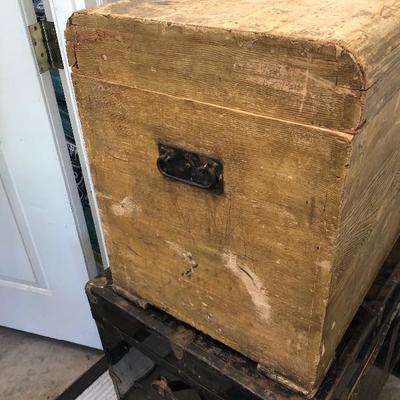 176:  Antique Solid Wood Travel Chest