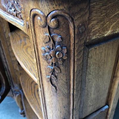 302:  Antique German Solid Wood Hand Carved Corner Hutch