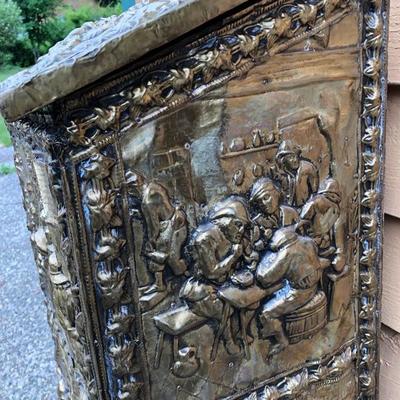 309:  Antique European  Hammered Brass Hinged Lidded Box