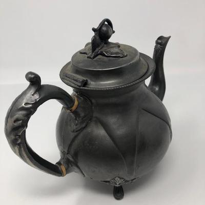 139:  Rare Stavangerflint Plate, Pewter Antique Kettle and China