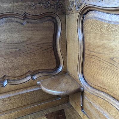 302:  Antique German Solid Wood Hand Carved Corner Hutch