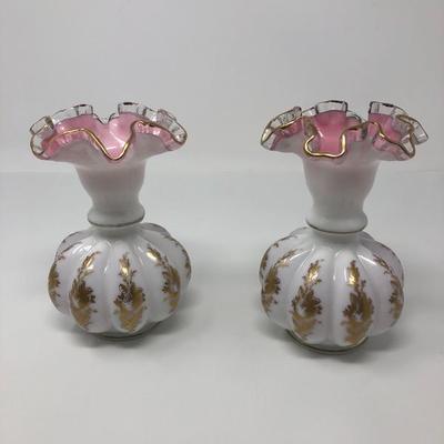 118:  Two Fenton  Hand Painted Ruffle Vases 