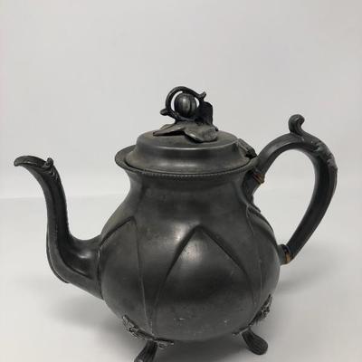 139:  Rare Stavangerflint Plate, Pewter Antique Kettle and China