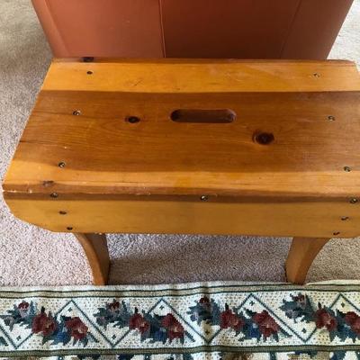 204:  Antique Tapestry and Wood Footstool 