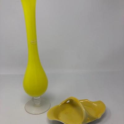 193:  Mid Century Ice Bucket, Yellow Vase, China Decor and Glass