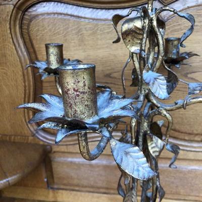 311:  Vintage Candelabra Gold Toned Leaf Design 