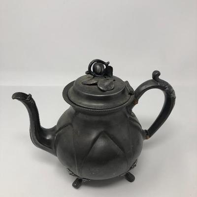 139:  Rare Stavangerflint Plate, Pewter Antique Kettle and China