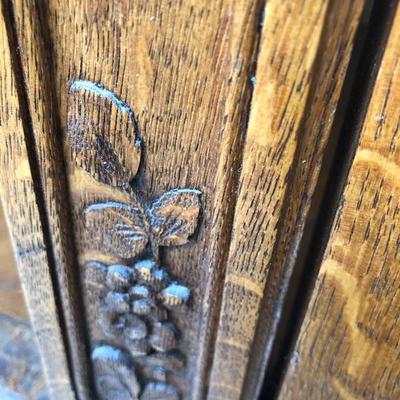 302:  Antique German Solid Wood Hand Carved Corner Hutch