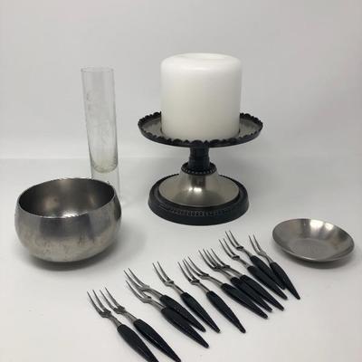 150:  Pewter Ashtray, Mid Century Serving Fork and Other Decor Items
