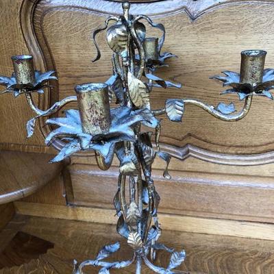 311:  Vintage Candelabra Gold Toned Leaf Design 