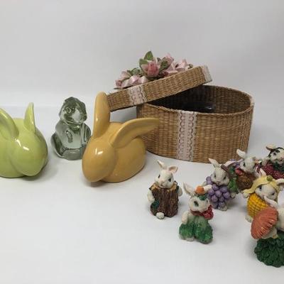 135:   Bunnies and Musical Floral Decorated Basket.  
