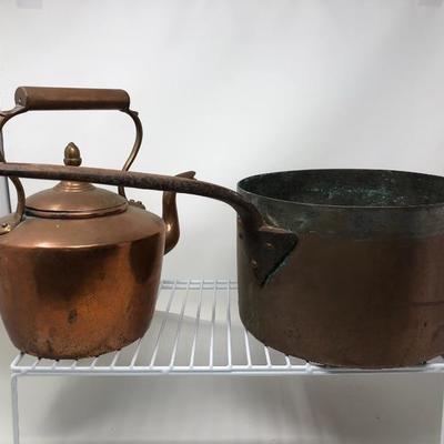 230:  Solid English Copper Pot with Solid Copper Tea Kettle