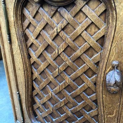 302:  Antique German Solid Wood Hand Carved Corner Hutch