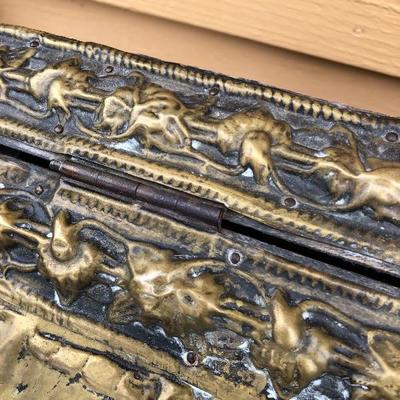 309:  Antique European  Hammered Brass Hinged Lidded Box