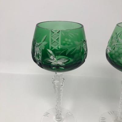 137:  Bohemian Colored Czech Etched Hand Cut Crystal Wine Goblets