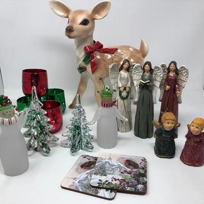 134:  Signed Handpainted Ceramic Deer and Christmas Collectibles