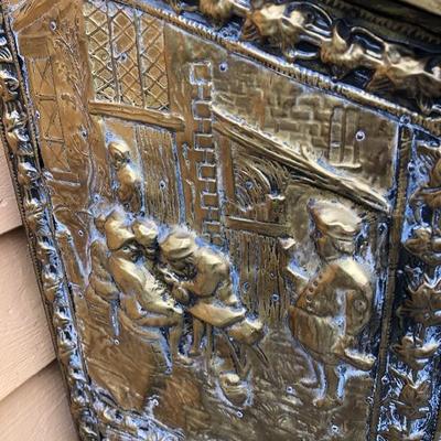 309:  Antique European  Hammered Brass Hinged Lidded Box